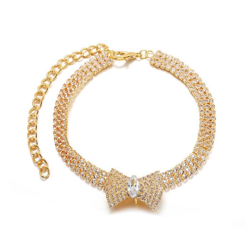 Pet Bow Rhinestone Necklace Accessories Collar Adjustable Size
