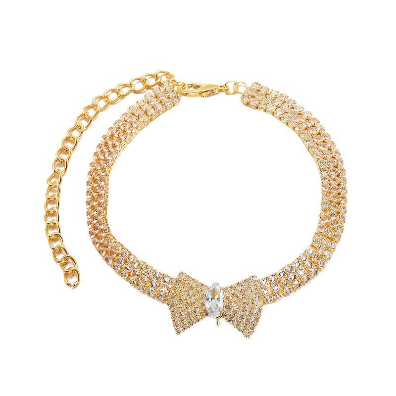 Pet Bow Rhinestone Necklace Accessories Collar Adjustable Size